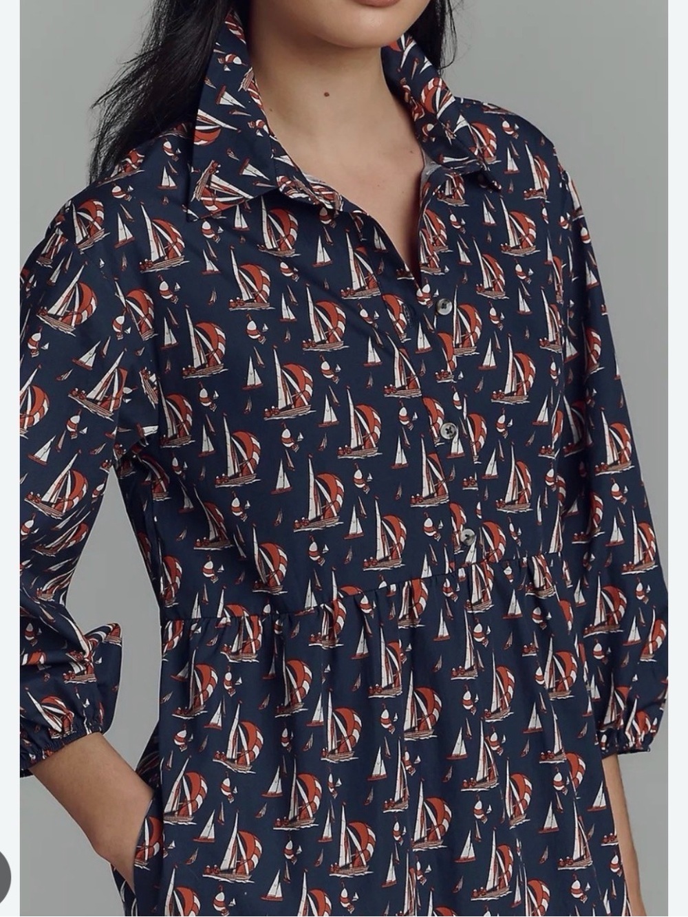 Maeve Navy Sailboat Print Button-Up dress - Picture 3 of 3